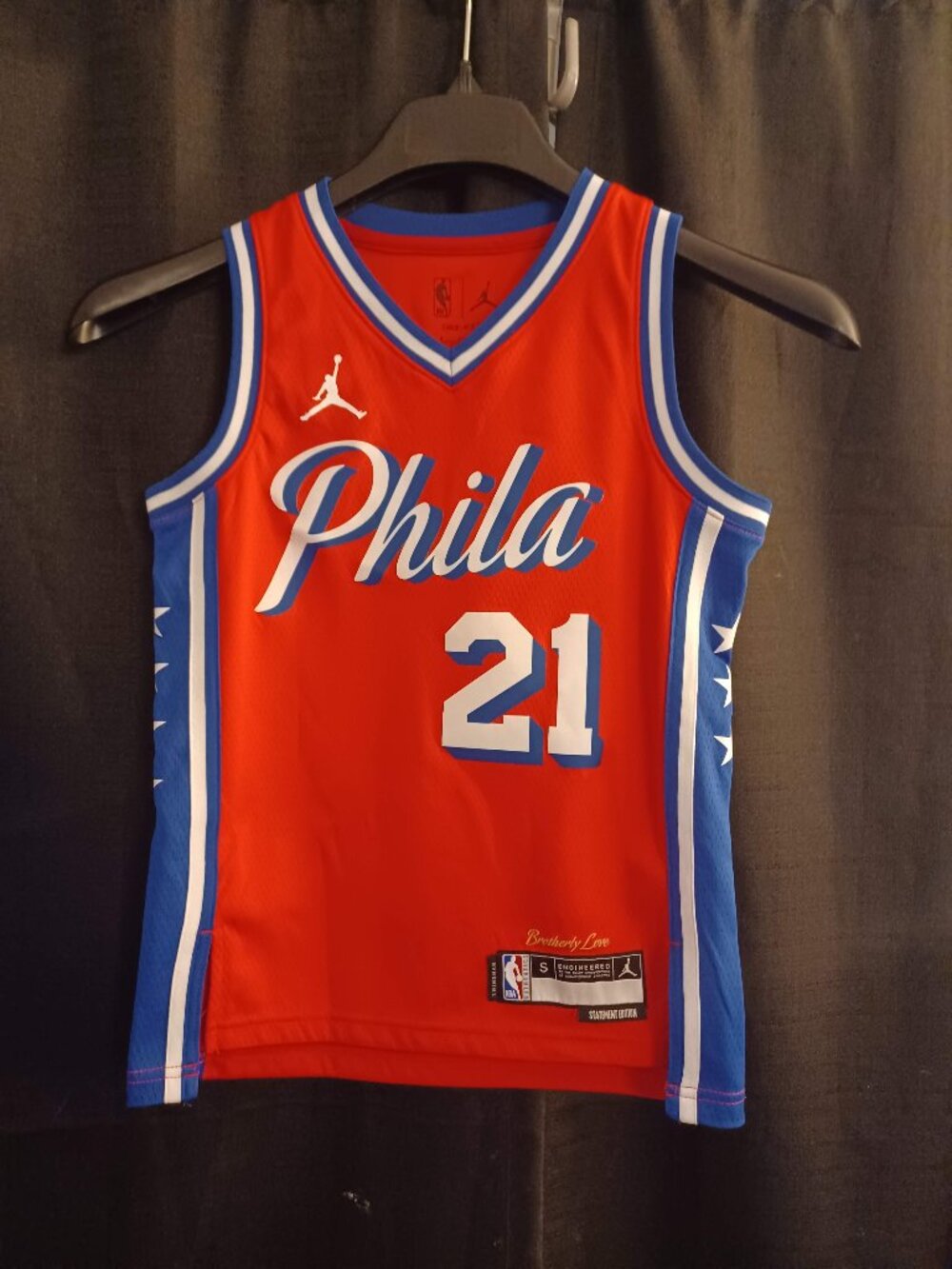 Jordan Philadelphia 76ers Joel Embiid #21 Statement Swingman jersey Sz Small